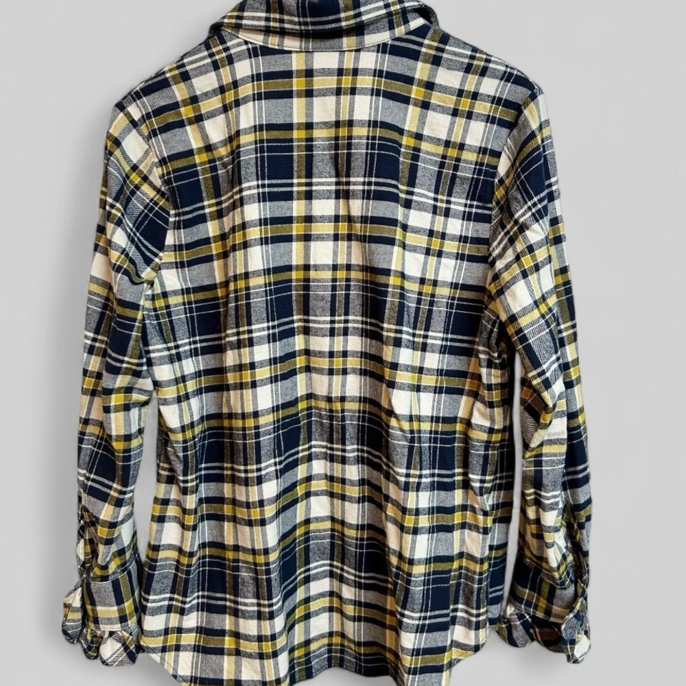 CAbi Seattle Shirt Women's Medium Plaid Flannel Ruffle Button Down Blue Yellow - Picture 4 of 9